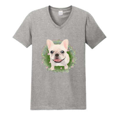 Softstyle V Neck - Frenchie - Flower Thumbnail